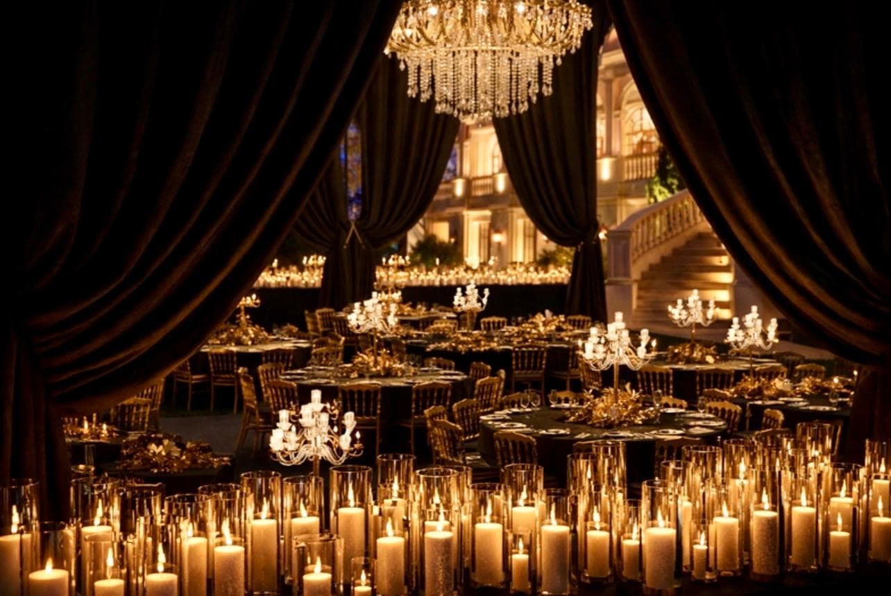 Candlelit gala dinner tables prepared for the Knights of Charity evening